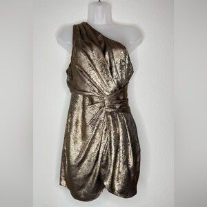 DO+BE One Shoulder Metallic Mini Dress Size S Draped Wrap Style‎ Party NYE